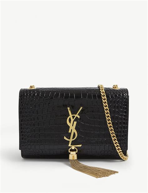 ysl croc embossed leather chain clutch|saint laurent croc embossed wallet.